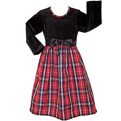 AnnLoren Girl's Black/ Red Plaid Holiday Dress