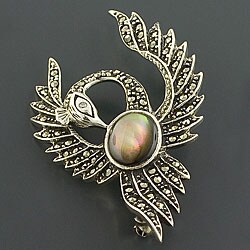 Sterling Silver Labradorite and Marcasite Brooch (Thailand)