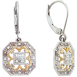 10k Two-tone Gold 1/8ct TDW Diamond Drop Earrings