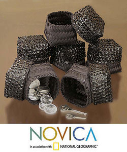Set of 6 Bamboo 'Black Shimmer' Mini Baskets (Indonesia)