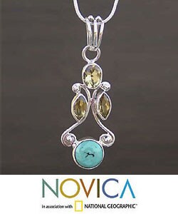 Silver 'Sunshine' Citrine/ Turquoise Necklace (India)