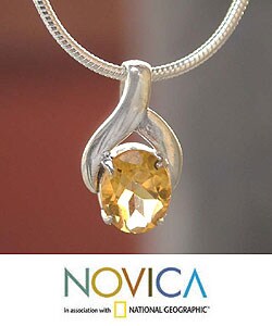 Sterling Silver 'Golden Dew' Citrine Necklace (India)