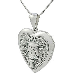 Sterling Silver Heart with Rose Locket Necklace