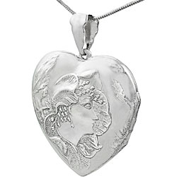 Sterling Silver Etched Heart Locket Necklace