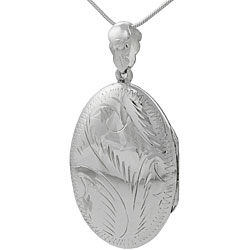 Sterling Silver Etched Oval Locket Necklace