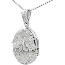 Sterling Silver Etched Oval Locket Necklace