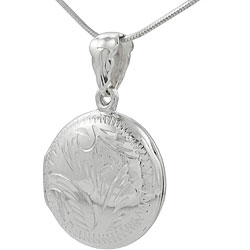 Sterling Silver Etched Round Locket Necklace