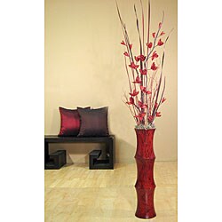 Cherry Mango Wood Scalloped Floor Vase and Flowers