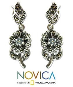 Silver 'Blue Hope' Topaz and Marcasite Earrings (Thailand)