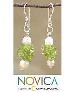 Pearl and Peridot 'Marshmallow and Lime' Earrings (India)