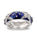 Silvertone Dark Blue Enamel CZ Eternity Band