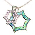 Sterling Silver Created Opal CZ Sunburst Necklace