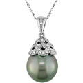 14k White Gold Tahitian Pearl and Diamond Necklace