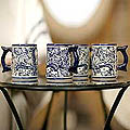 Set of 4 Colonial Blue Ceramic Beer Mugs (Mexico)