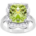 Silvertone Large Green CZ Ring