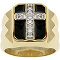 Men's Goldtone Black Enamel Cross Cubic Zirconia Ring