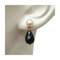 DaVonna 14k Gold Onyx Freshwater Pearl Earrings