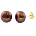 DaVonna FW Brown Button Pearl 8-8.5 mm Earrings