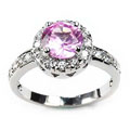 14k White Gold Overlay Pink Solitaire Ring