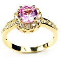 14k Yellow Gold Overlay Pink Solitaire Ring