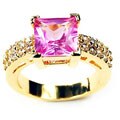 14k Yellow Gold Overlay Pink CZ Solitaire Ring