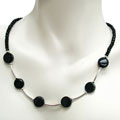 DaVonna Sterling Silver Black Onyx and Agate Necklace
