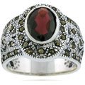 Glitzy Rocks Sterling Silver Marcasite and Genuine Garnet Ring