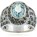 Glitzy Rocks Sterling Silver Marcasite and Genuine Blue Topaz Ring