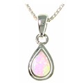 Sterling Silver Lab Created White Opal Teardrop Necklace