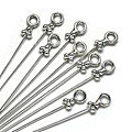 Fancy Bali Style Silver 3-ball 1.5-inch Eye Pins (10)