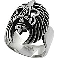 Stainless Steel Skull Cross and Wings Men's Ring