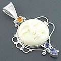 Smiley Face route Sterling Silver Carved Bone Smiley Face Pendant (Indonesia)
