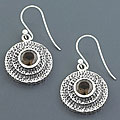 Sterling Silver Smokey Quartz Disc Earrings (India)