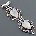Sterling Silver Moonstone Amethyst Garnet Pendant (India)