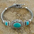 Silver 'Cawi Motif' Turquoise Bracelet (Indonesia)
