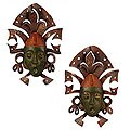 Iron and Ceramic 'Maya Masks' Wall Adornment Pair (Mexico)