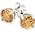 14k White Gold over Silver Champagne CZ Stud Earrings