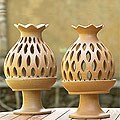 Set of 2 'Brown Pineapple' Candle Holders (Indonesia)