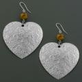 Stainless Steel Tiger Eye Flower on Heart Earrings (Italy)