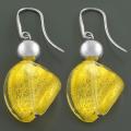 Stainless Steel Yellow Venetian Glass Bead Earrings (Italy)