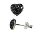 Sterling Silver Jet Black Crystal Heart-shaped Stud Earrings