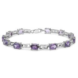 Sterling Silver Genuine Amethyst Interlocked Link Bracelet