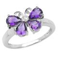 Sterling Silver Pear-cut Amethyst and Diamond Accent Ring