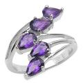 Sterling Silver Pear-cut Amethyst Split Band Bypass Ring