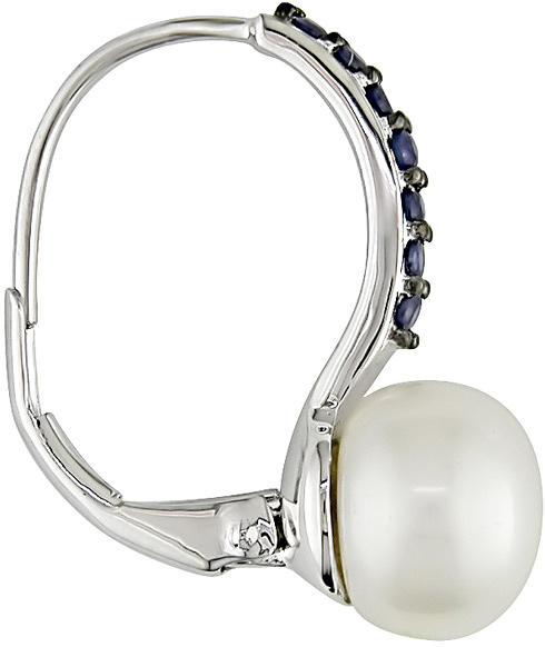 14k White Gold Sapphire Cultured Pearl Earrings (8-9 mm)