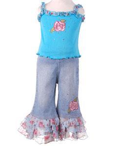 Lipstik Infant Girl's 2-piece Blue Flower Jeans Set