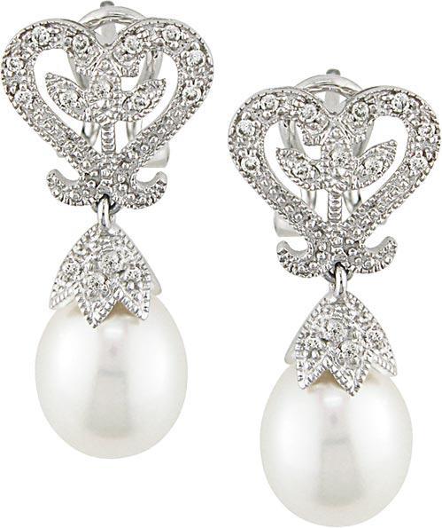 10k Gold FW Pearl and 1/10ct TDW Diamond Earrings (8-8.5 mm)