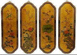Set of Four Golden Birds/ Flowers Wall Plaques (China)