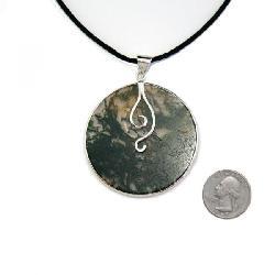 Large Round Moss Agate Pendant with Necklace (China)