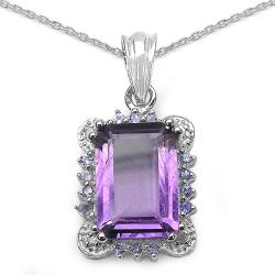 Sterling Silver Amethyst, Tanzanite and Diamond Accent Necklace